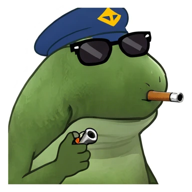 Toad smoking a pipe with a happy rainbow and trees all around sticker