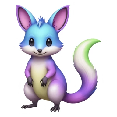 Iridescent Neon Lime-Green-Blue-Purple-Magenta-gradients Minccino-Emolga-Numbat-Sergal-fusion-hybrid-animal-creature, full body sticker