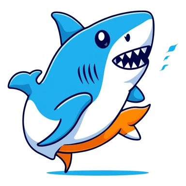 shark in blue Nikes, energetic pose sticker