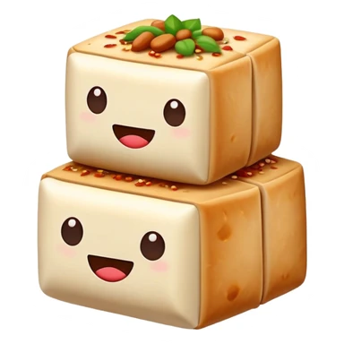 Hakka Stuffed Tofu with five spiced meat filling, simplified emoji style with bold outlines and bright colors, cartoon style unique triangular stuffed bean curd sticker