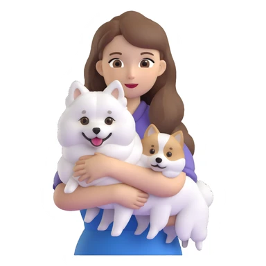 light brown hair girl with pale skin holding a Japanese spitz dog sticker