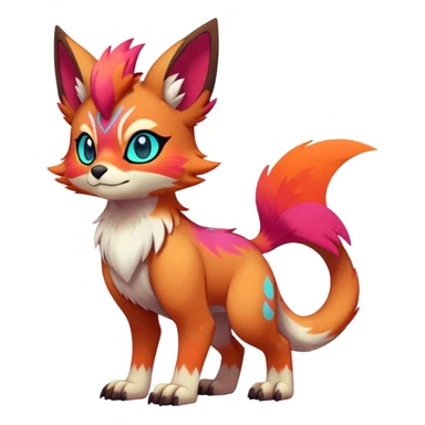 Male Neon-colored multi-colored cute cool exotic Falvie-Fionbri-fantasy-creature-fursona-Fakémon-Pokémon, full body, with markings sticker