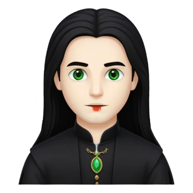 Louis de Pointe du Lac with white skin, green eyes , long black hair, black outfit sticker