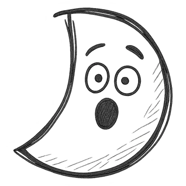 last quarter moon with a surprised face, expressive sticker