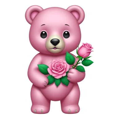 pink diamond bear holding a pink rose sticker