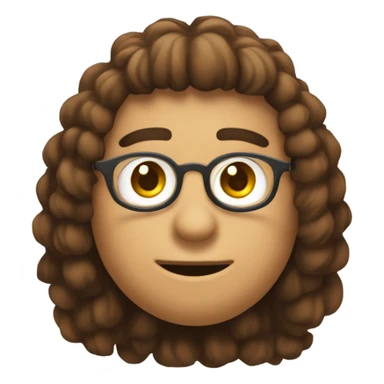 Faça um menino de óculos redondos, com um cabelo marrom e franja para a direita sorrindo sticker