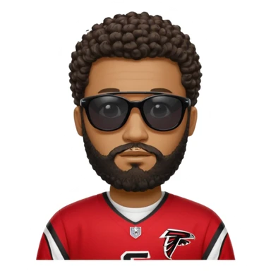 Black man with black sunglasses and curly short
 hair with a full beard and sideburns in a falcons jersey sticker