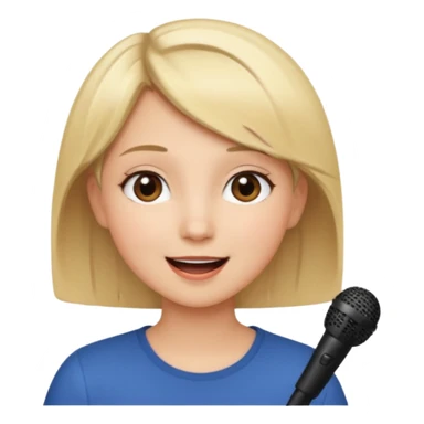 Crea una chica cantando con pelo rubio corto con ojos cafes  sticker