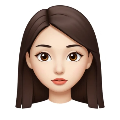 Una chica con piel muy clarita con pleo liso largo de color castaño y unos ojos marrones oscuro y labios grandes y nariz bonita y con unas pestañas que parezca asiatica que tenga las cejas un poquito mas juntas sticker