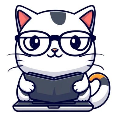 cat with glasses and a computer in its paws sticker