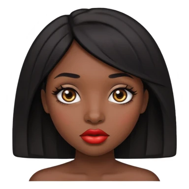 Dark skin gurl with black hair, big lips m, dark brown eye, octagon face shape and chinky eyes no red lipstick  sticker
