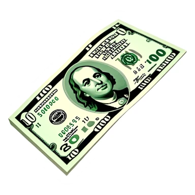3D realistic US 100 dollar bill sticker, slight perspective, centered, clean cutout, transparent background, no text, no watermark sticker
