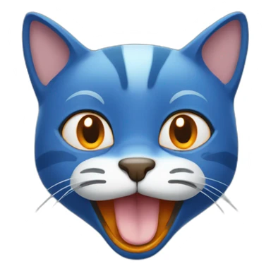 blue cartoon happy cat with orange moustache sticker