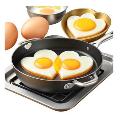cooking pan with double heart-shaped eggs sticker