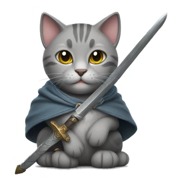 gray cat with a nice and cute sword sticker