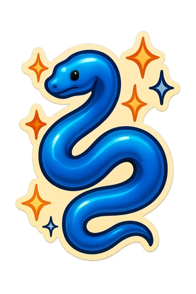 blue snake with stars around it, retro sticker style sticker