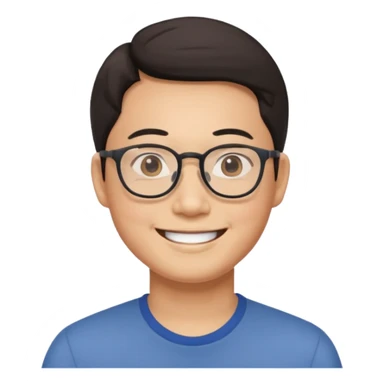 male Asian face with glasses, smiling, minimal background sticker