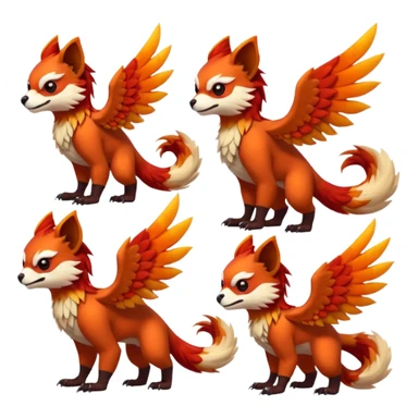 4-legged scaly Gryphon-Talonflame-Red-Panda-fusion-hybrid-animal-Fakémon-creature, full body sticker