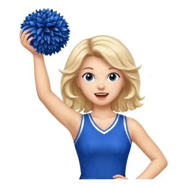football cheerleader, holding big cheering pom, blue dress and red skin sticker