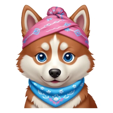 disney-style red siberian husky with blue eyes wearing a pink bandana sticker