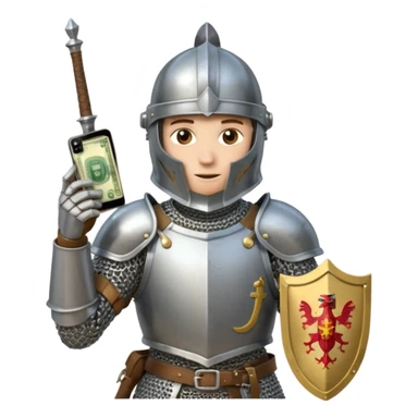 Knight with helmet holding phone and money neutral skin colour sticker