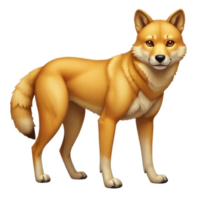 cinematic-dingo-realistic-full-body-standing-emoji,-lean-muscular-frame-poised-alertly,-golden-amber-fur-glowing-in-the-sun,-head-tilted-dramatically,-sharp-dark-eyes-filled-with-cunning,-simplified-yet-realistic-focused-features,-highly-detailed,-glowing-with-an-almost-sarcastic-glow sticker