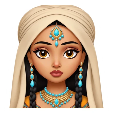 Indian nose, pretty lips, indian  clothes, medium skin, pretty bratz baddie, black eyeliner,  sticker