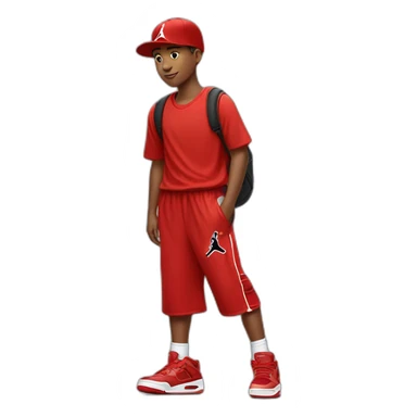 Morocho boy in red attire with a red Nike cap and Jordan Retro 4 red🌟. sticker