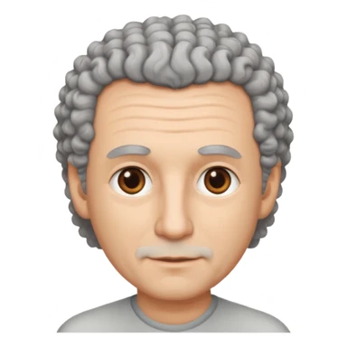 Illustrated emoji of a middle aged man with receding grey curly hair, brown eyes, white skin sticker