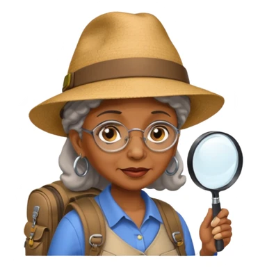 Explorer old black woman with hat and magnifying glass and backpack, portrait sticker