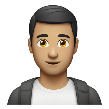 A 30 year old caucasian man with black short hair wearing a tshirt. sticker