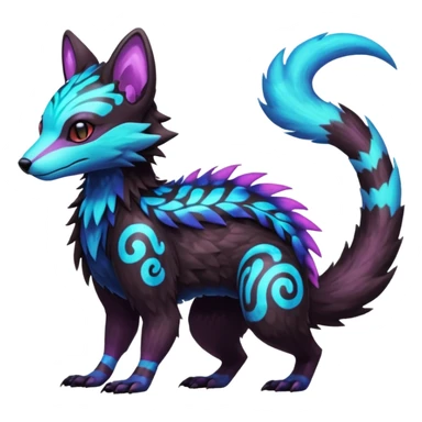 Colorful bioluminescent dark abysmal abyssal neon-glowing Trico-Sergal-Furret-Ferret-Wolverine-Vernid-fusion-Fakemon-animal-hybrid-creature, full body sticker