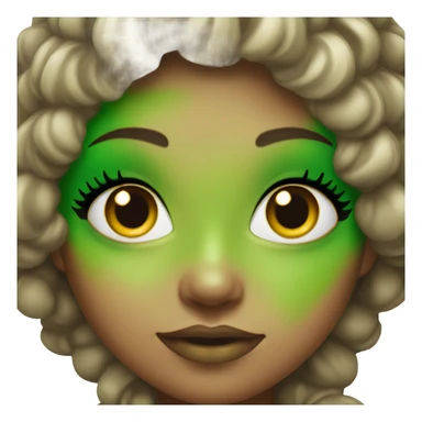 Girl with pickle costume and green makeup sticker