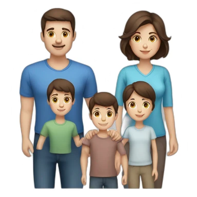 A family with mother with brown hair and blue eyes- a father with dark brown hair and brown eyes- two boy with dark brown hairs and a old sister with dark brown hair and blue eyes sticker
