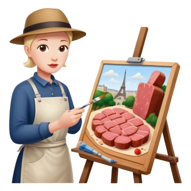 artist in paris painting a SPAM meat landscape  sticker