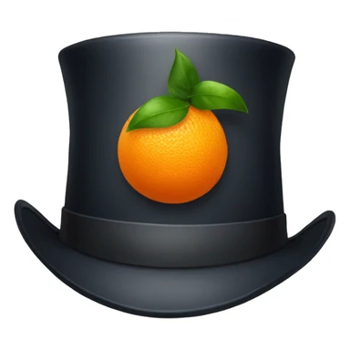 An orange (fruit) with a tophat smiing sticker