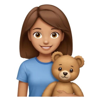 A Girl with Brown hair and Brown eyes with a t-shirt of a Teddy bear sticker