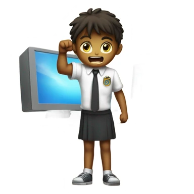 Kid punching computer at school sticker