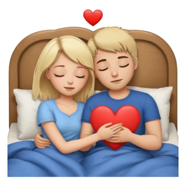 cuddling in bed, asleep. blonde girl. brunette man. eyes closed. heart between them. no headboard sticker