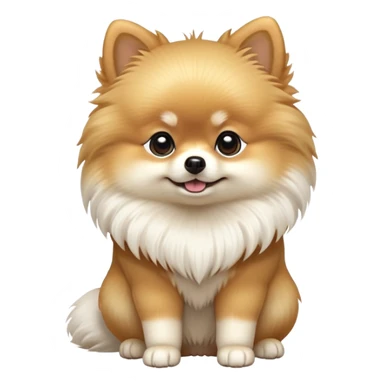 cinematic-[pomeranian]-realistic-full-body-sitting-emoji,-tail-resting-loosely-beside-its-paws,-head-tilted-dramatically, -fluffy-[cream]-fur,-simplified-yet-realistic-focused-features,-highly-detailed,-glowing-with-an-almost-sarcastic-glow sticker