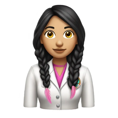  young beautiful Native American female idol scientist with feather earrings & long black hair with pink accents sticker