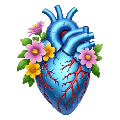 Blue anatomical heart with wildflowers sticker