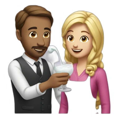 A man pouring a glass of icing on a woman sticker