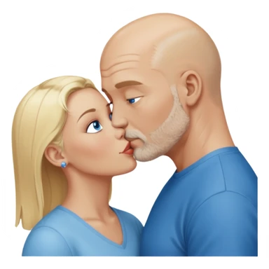 middle age bald man with salt and blonde scruff, blue eyes and blonde woman with blue eyes kissing each other sticker