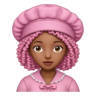 black girl with curly hair and a pink bonnet sticker