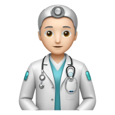 medical robot with a doctor's coat and a stethoscope sticker