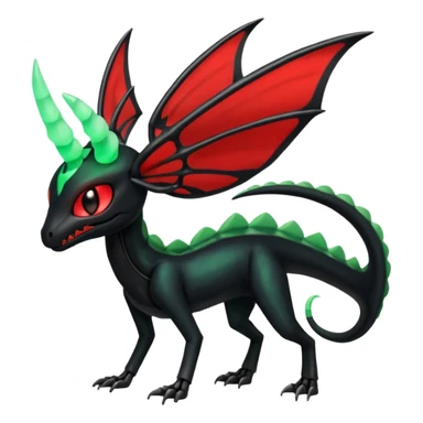 Horned Obsidian-black and neon-glowing-green skeletal Meloetta-Salandit-Gorebyss-Salazzle-Pokémon-Fakémon-creature-fusion-hybrid with glowing crimson-red evil slit eyes sticker