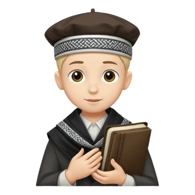 a boy with kippa and not a hat putting on tefillin sticker