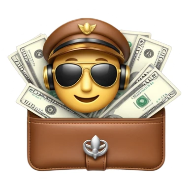 Aviator money emoji, wallet full of cash, casino vibe, premium 3D emoji style, clean, no background
 sticker