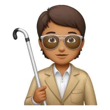 A blind person wearing sunglasses and holding a guide cane sticker
